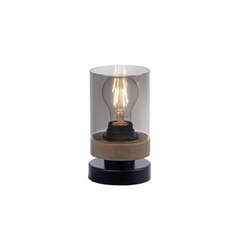 Industriální stolní lampy LEUCHTEN DIREKT is JUST LIGHT Stolní lampa, kouřové sklo, dřevo, E27