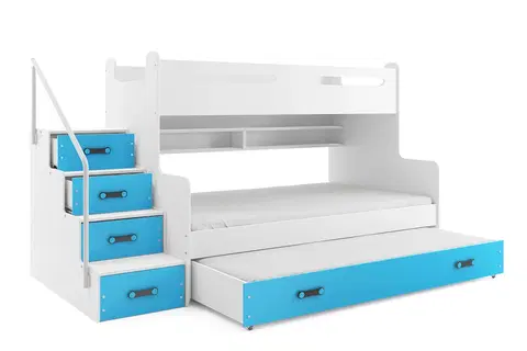 Postele BMS Dětská patrová postel s přistýlkou MAX 3 Barva: Modrá