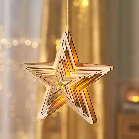Svíčky a světelné dekorace LED dřevěná hvězda