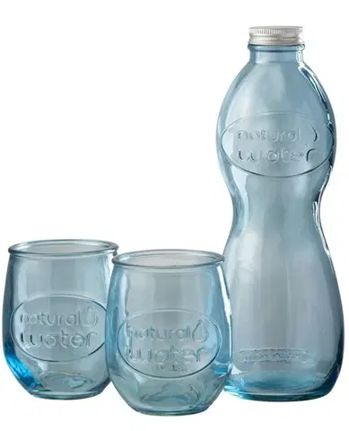 Sklenice Modrá skleněná láhev a 2skleničky Natural - Ø 10*26cm J-Line by Jolipa 4186