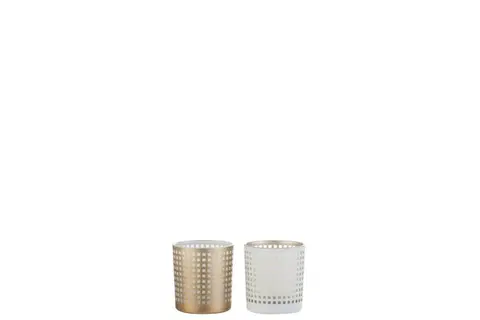 Svícny Skleněné svícny na čajovou svíčku béžový a bílý - 7,3*7,3*8 cm J-Line by Jolipa 4024