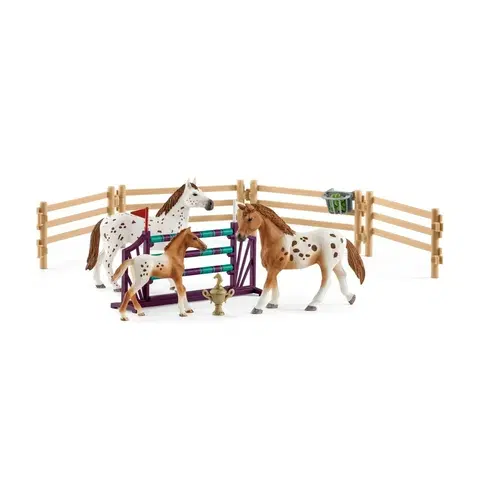 Dřevěné hračky Schleich 42433 Appalosští koně a tréninkové příslušenství, 7 ks