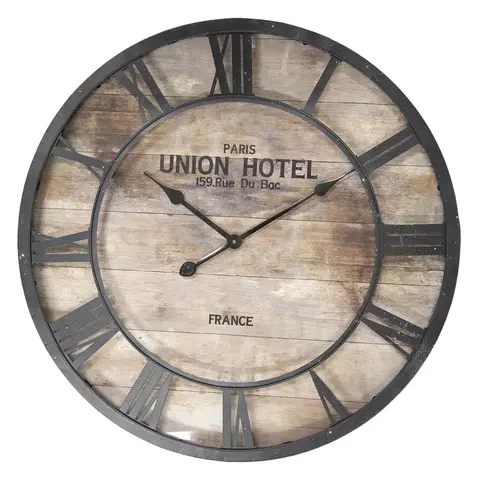 Hodiny Nástěnné hodiny s číselnou kovovou konstrukcí Paris Union Hotel - Ø 68*6 cm Clayre & Eef 5KL0146