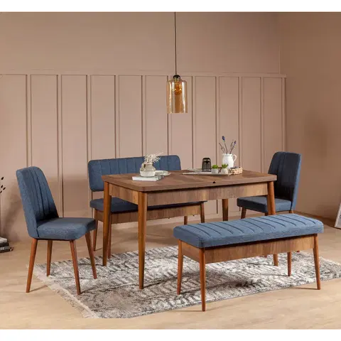 Jídelní sestavy Jídelní set stůl, židle VINA ořech, modrá