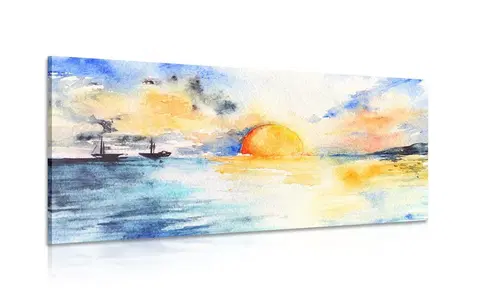 Obrazy přírody a krajiny Obraz akvarelové moře a zapadající slunce