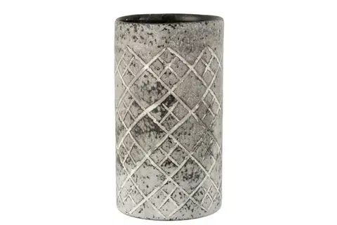 Dekorativní vázy Šedá skleněná váza Checkered  - Ø14*25 cm J-Line by Jolipa 6372