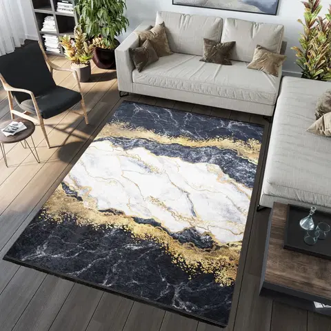 Moderní koberce Tmavý moderní koberec s protiskluzovou úpravou a abstraktním vzorem