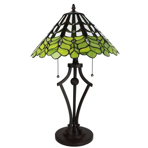 Svítidla Zelená stolní lampa Tiffany Greena - Ø 41*62 cm E27/max 2*60W Clayre & Eef 5LL-6279