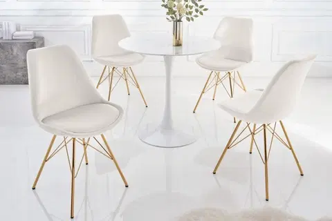 Luxusní jídelní židle Estila Moderní art deco židle Scandinavia se zlatou kovovou konstrukcí sametovým potahem v barvě champagne