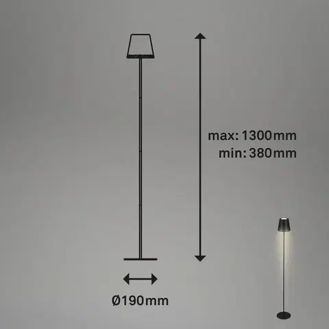 Venkovní osvětlení terasy Briloner Nabíjecí stojací lampa Kiki LED, 2 700 K, černá