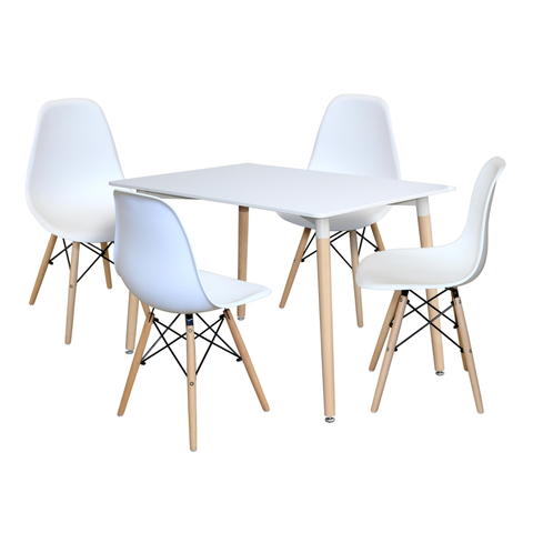 Jídelní sety Jídelní set FARUK, stůl 120x80 cm + 4 židle, bílý/buk