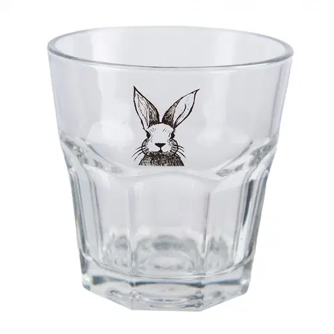 Sklenice Sklenička na vodu s králíčkem Rabbit Cartoon - Ø 8*8 cm / 200 ml Clayre & Eef RAEGL0003