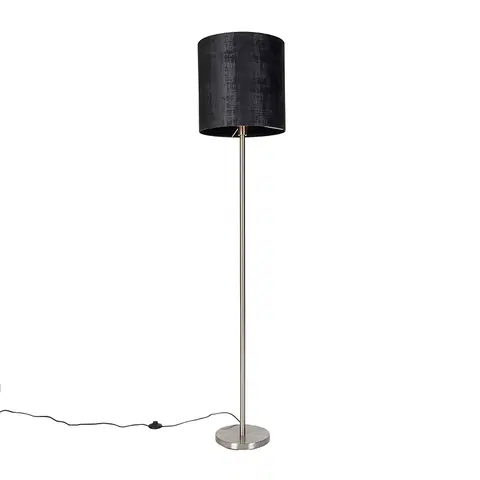 Stojaci lampy Moderní stojací lampa ocelová černá látkové stínítko 40 cm - Simplo