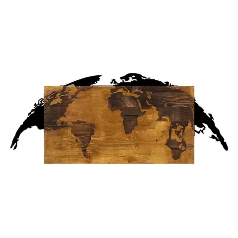 Bytové doplňky a dekorace Wallity Nástěnná dřevěná dekorace WORLD MAP hnědá/černá