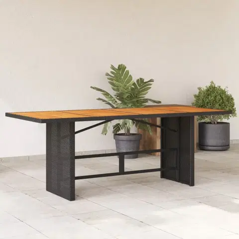 Zahradní stolky Zahradní stůl s akáciovou deskou černý 190x80x74 cm polyratan