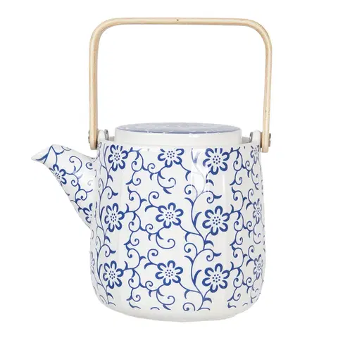 Džbány Porcelánová konvička na čaj s modrými květy - 0,8L Clayre & Eef 6CETE0094