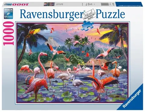 Hračky puzzle RAVENSBURGER - Růžoví plameňáci 1000 dílků