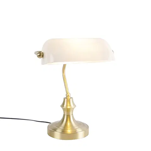 Stolni lampy Klasická notářská lampa zlatá s opálovým sklem - Banker