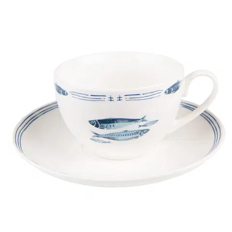 Hrnky a šálky Porcelánový šálek s podšálkem s rybkami  Fish Blue - 12*6*6 cm / Ø 15*2 cm / 250 ml Clayre & Eef FIBKS