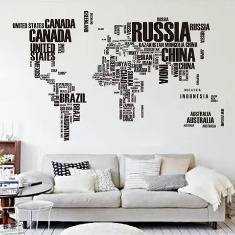 Samolepky na zeď Samolepicí dekorace Mapa světa z písmen