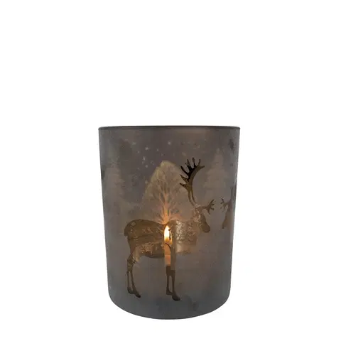Svícny Bronzový skleněný svícen s jelenem - Ø 7 *8cm Mars & More XMWLHBGZS