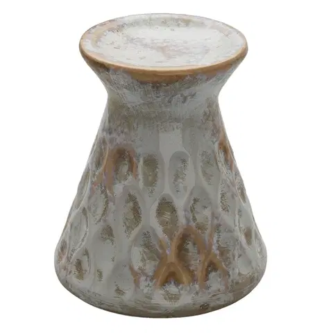 Svícny Keramický svícen s šedou patinou a vzorem Karen - Ø 14*16 cm Clayre & Eef 6CE1326