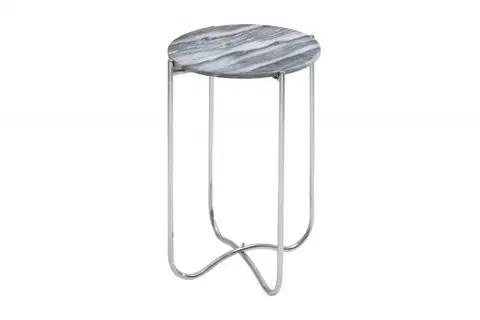 Luxusní a designové příruční stolky Estila Art-deco luxusní příruční stolek Jaspis s šedou mramorovou deskou a stříbrnou konstrukcí z kovu 38cm