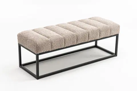 Stylové a luxusní lavice Estila Designová retro čalouněná lavice Taxil se světlým šedo béžovým potahem z buklé látky 110 cm