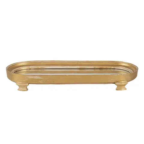 Podnosy a tácy Zlatý dekorativní podnos na nožičkách se zrcadlovou výplní - 36*4*13 cm Clayre & Eef 6PR3236