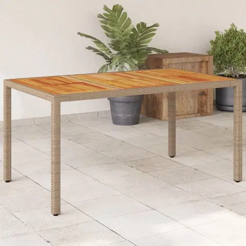 Zahradní stolky Zahradní stůl béžový 150 x 90 x 75 cm polyratan akáciové dřevo
