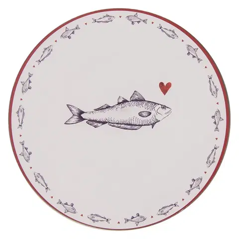 Talíře Bílo-modrý servírovací talíř s rybkou Sun Sea And Fish - Ø 33*1 cm Clayre & Eef SSF85