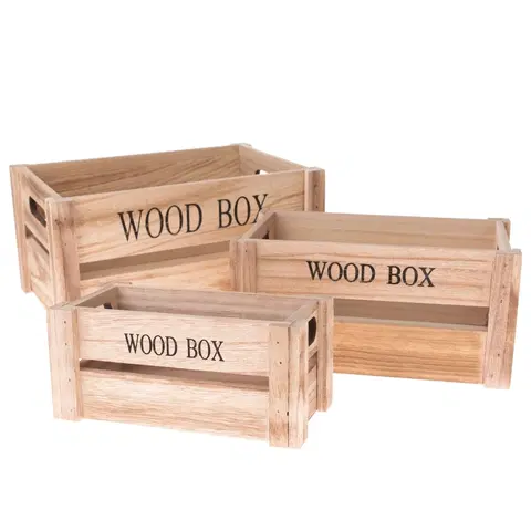 Úložné boxy Sada dřevěných bedýnek Wood Box, 3 ks, přírodní
