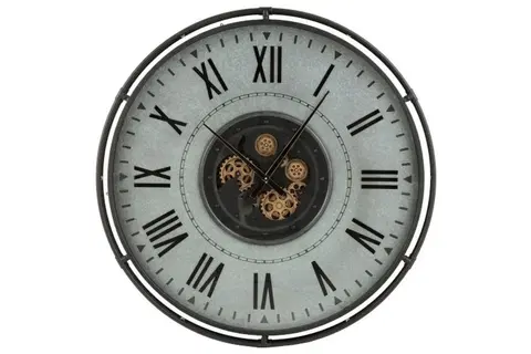 Hodiny Kovové nástěnné hodiny s pohyblivým strojkem Romani - ∅109*9,5cm J-Line by Jolipa 2920