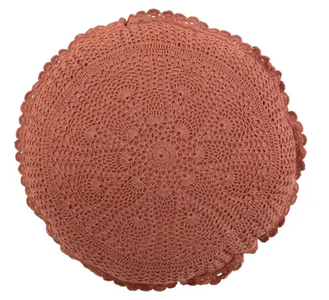 Dekorační polštáře Hnědý kulatý bavlněný polštář s krajkou Lace brown - Ø 38*12cm J-Line by Jolipa 23072