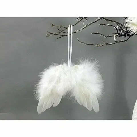 Vánoční dekorace Andělská křídla z peří , barva bílá,  baleno 12ks v polybag. Cena za 1 ks.