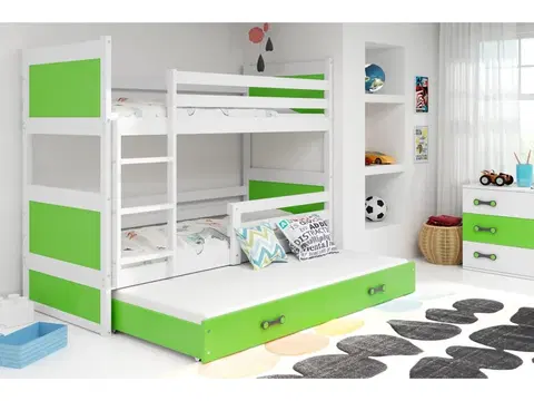 Postele BMS Dětská patrová postel s přistýlkou RICO 3 | bílá 90 x 200 cm Barva: bílá/zelená
