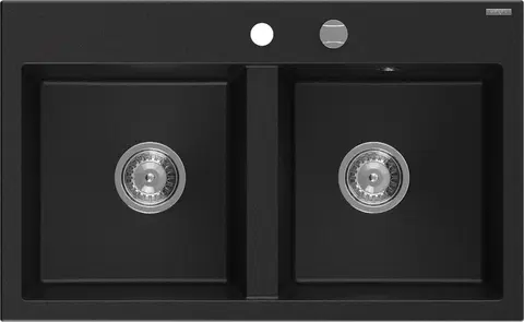 Sifony k pračkám MEXEN Hektor granitový dřez 2-bowl 800 x 480 mm, černá, sifon chrom 6521802000-77