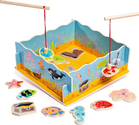 Dřevěné hračky Bigjigs Toys Magnetické chytání rybiček KOLE vícebarevné