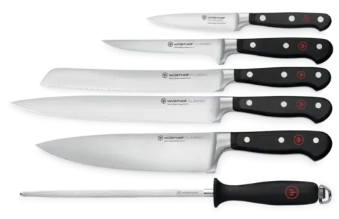 Kuchyňské nože WÜSTHOF Sada univerzálních nožů 5 ks Wüsthof CLASSIC + ocílka 9751