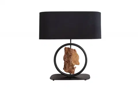 Designové a luxusní noční lampy do ložnice Estila Moderní černá stolní lampa Elements s dřevěnými prvky 58cm