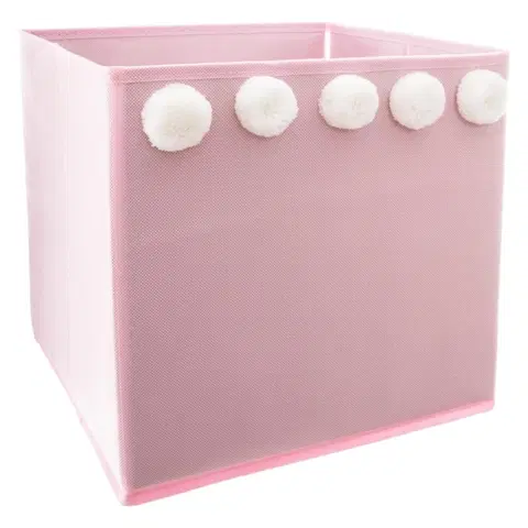 Úložné boxy DekorStyle Textilní koš na hračky s bambulkami růžový