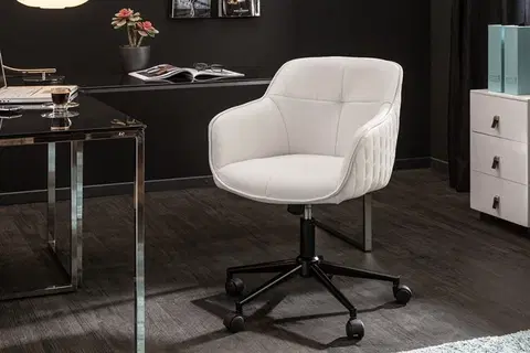 Designové a luxusní židle do pracovny a kanceláře Estila Moderní designová bílá kancelářská židle Tapiq na kolečkách 81cm