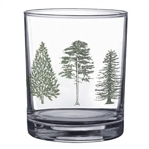 Sklenice Transparentní sklenice na pití se stromky Natural Pine Trees - Ø 7*9 cm / 230 ml Clayre & Eef NPTGL0001