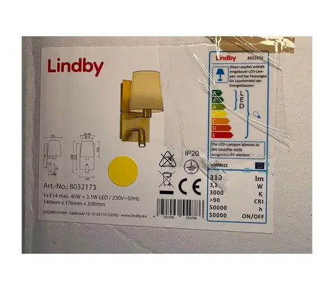 Svítidla Lindby Lindby - LED Nástěnná lampa AIDEN 1xE14/40W/230V + LED/3,1W/230V 