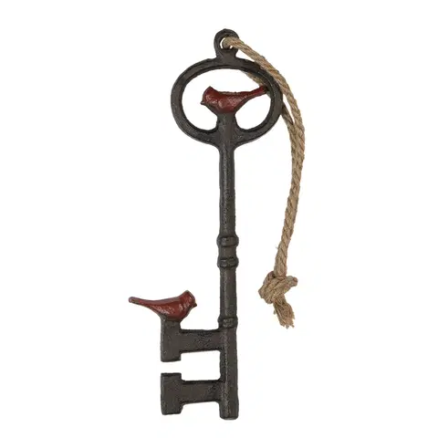 Obrazy Závěsná ozdoba dekorativní litinový klíč s ptáčkem - 13*2*33 cm Clayre & Eef 6Y3911
