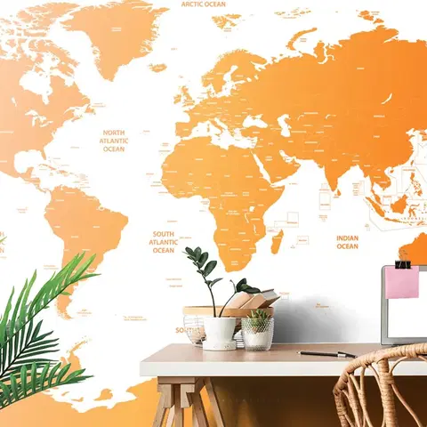 Tapety mapy Tapeta mapa světa s jednotlivými státy v oranžové barvě