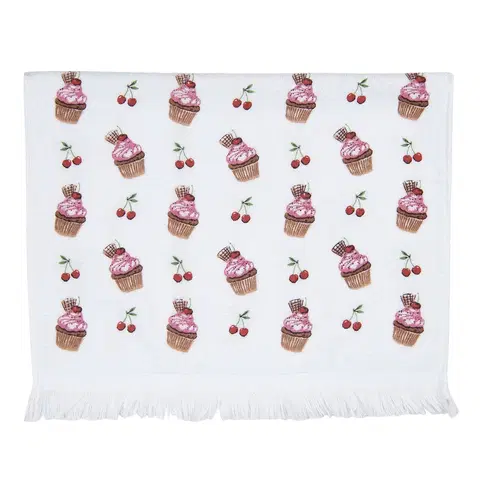Utěrky Bílý kuchyňský froté ručník s dortíčky Cherry Cupcake - 40*66 cm Clayre & Eef TCUP