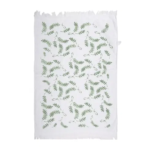 Utěrky Bílý kuchyňský froté ručník se zelenými listy - 40*66 cm Clayre & Eef T027