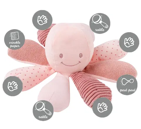 Hračky NATTOU - Hračka chobotnička edukační 8 aktivit Lapidou pink