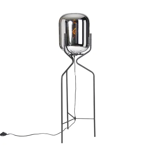 Stojaci lampy Designová stojací lampa černá s kouřovým sklem - Bliss